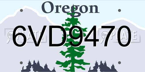 6VD9470 Oregon License Plate