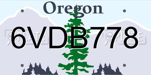6VDB778 Oregon License Plate