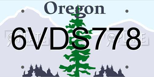 6VDS778 Oregon License Plate