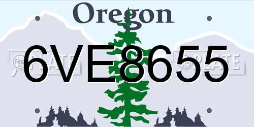 6VE8655 Oregon License Plate