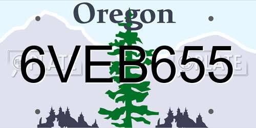 6VEB655 Oregon License Plate