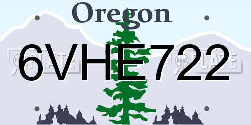 6VHE722 Oregon License Plate