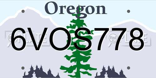 6VOS778 Oregon License Plate