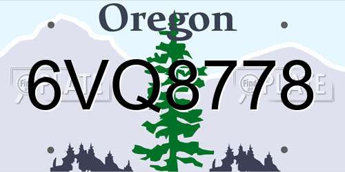 6VQ8778 Oregon License Plate