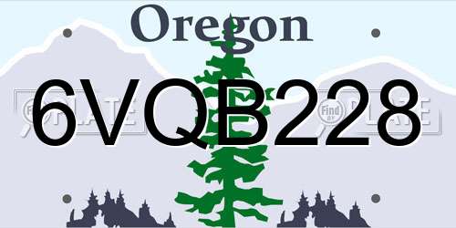 6VQB228 Oregon License Plate
