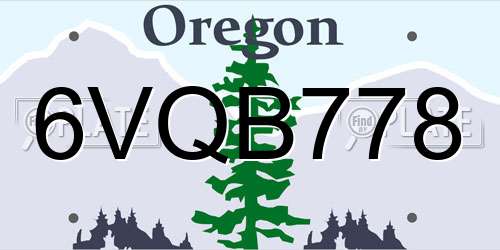 6VQB778 Oregon License Plate