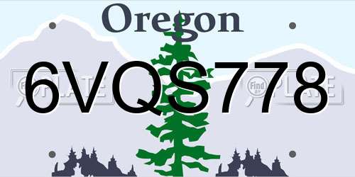 6VQS778 Oregon License Plate