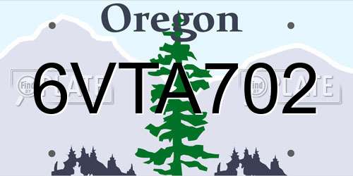 6VTA702 Oregon License Plate