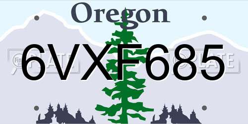 6VXF685 Oregon License Plate