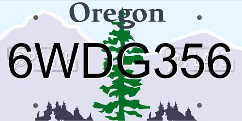 6WDG356 Oregon License Plate
