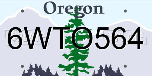 6WTO564 Oregon License Plate