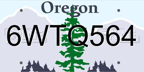 6WTQ564 Oregon License Plate