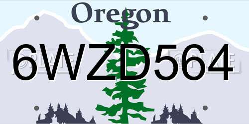6WZD564 Oregon License Plate