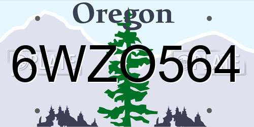 6WZO564 Oregon License Plate