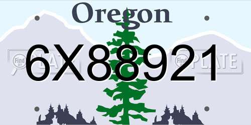 6X88921 Oregon License Plate