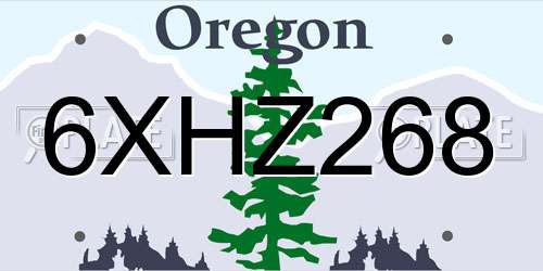 6XHZ268 Oregon License Plate