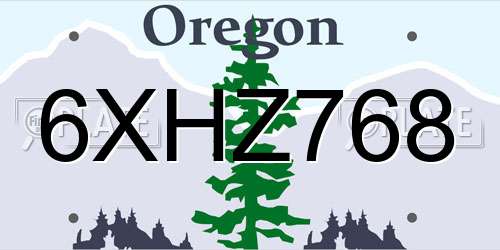 6XHZ768 Oregon License Plate
