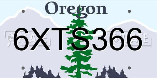 6XTS366 Oregon License Plate