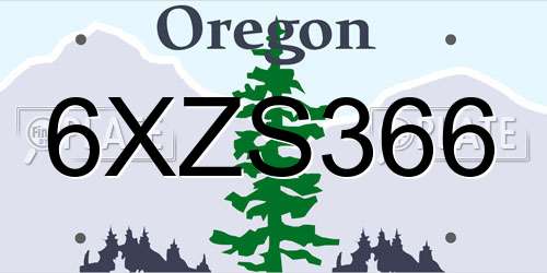 6XZS366 Oregon License Plate