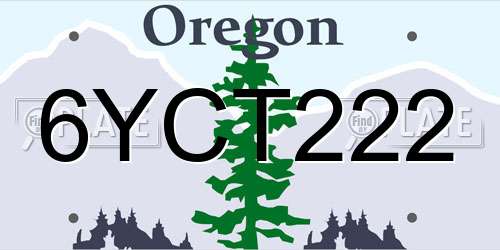 6YCT222 Oregon License Plate