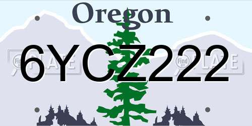 6YCZ222 Oregon License Plate