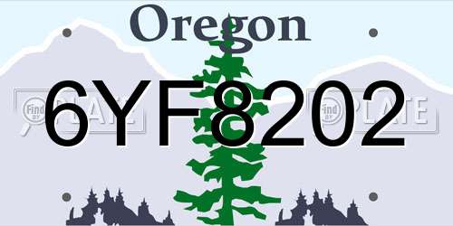 6YF8202 Oregon License Plate