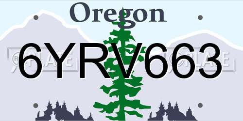 6YRV663 Oregon License Plate
