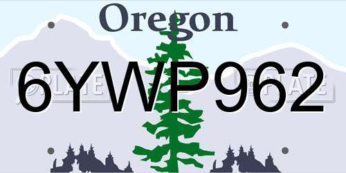6YWP962 Oregon License Plate