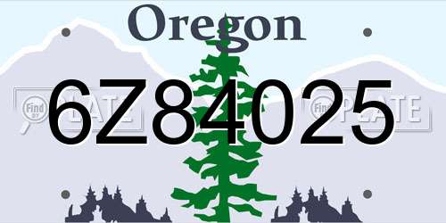 6Z84025 Oregon License Plate