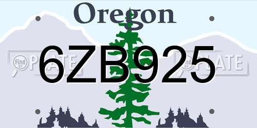 6ZB925 Oregon License Plate
