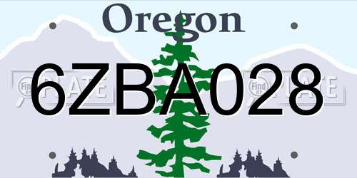 6ZBA028 Oregon License Plate