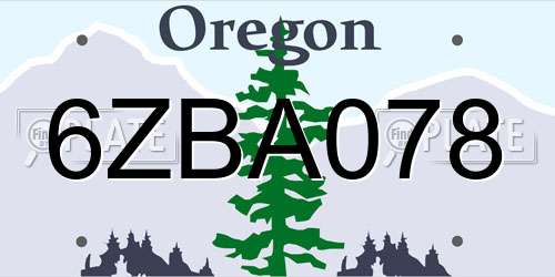 6ZBA078 Oregon License Plate