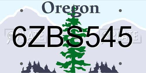6ZBS545 Oregon License Plate