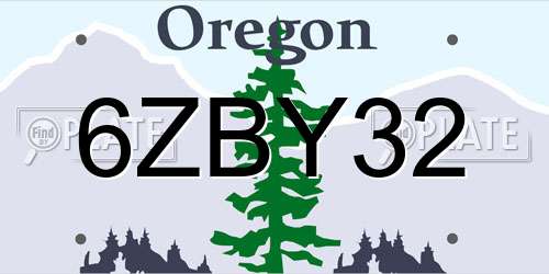 6ZBY32 Oregon License Plate
