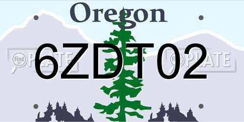 6ZDT02 Oregon License Plate