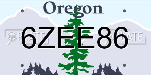 6ZEE86 Oregon License Plate