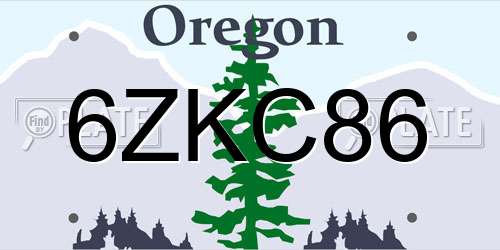6ZKC86 Oregon License Plate