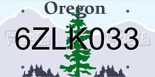 6ZLK033 Oregon License Plate