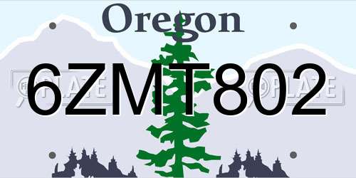 6ZMT802 Oregon License Plate