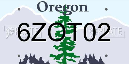 6ZOT02 Oregon License Plate