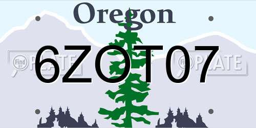 6ZOT07 Oregon License Plate