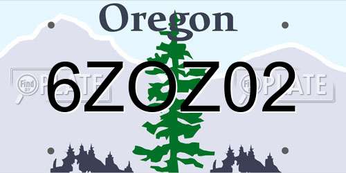 6ZOZ02 Oregon License Plate