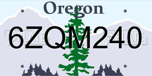6ZQM240 Oregon License Plate