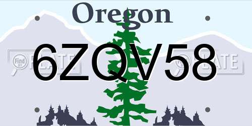 6ZQV58 Oregon License Plate