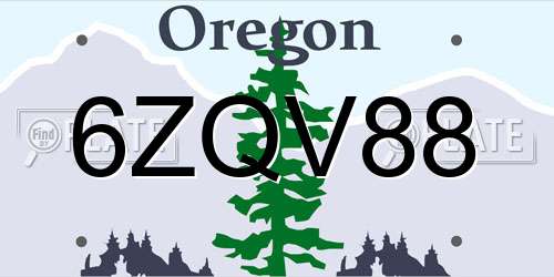 6ZQV88 Oregon License Plate