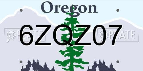 6ZQZ07 Oregon License Plate