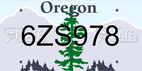 6ZS978 Oregon License Plate