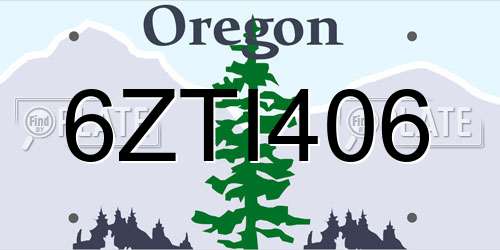 6ZTI406 Oregon License Plate