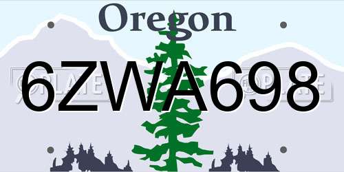 6ZWA698 Oregon License Plate