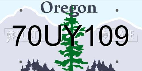 70UY109 Oregon License Plate